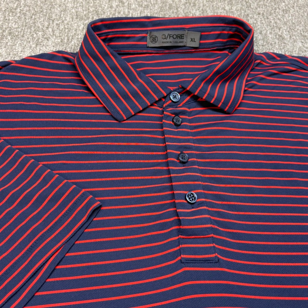 G/FORE Mens Performance Golf Polo Shirt Navy Red Striped G4MF22K123 XL Poppy